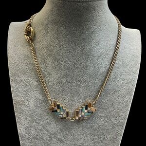 Vintage Giles & Bro’s Chevron Gold and Green Rhinestone Necklace